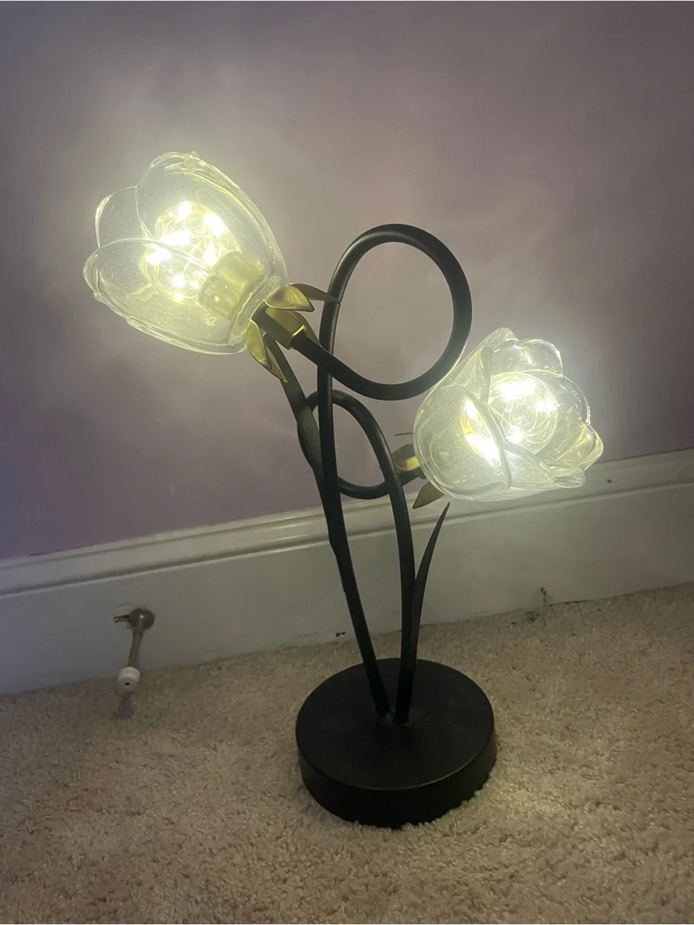 Black & Gold Rose Glass Table Lamp